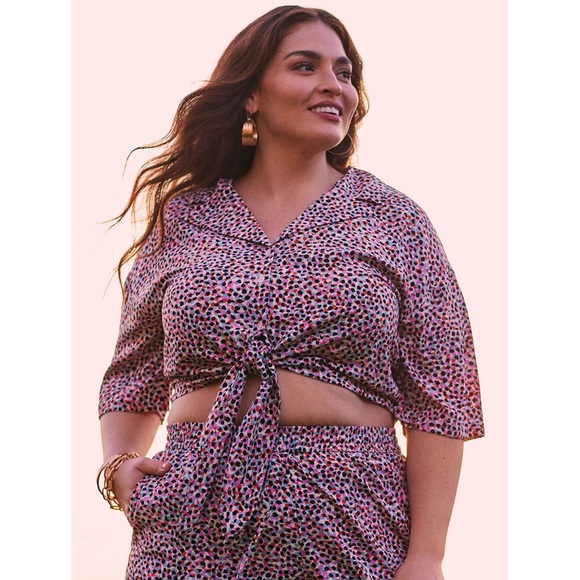 ELOQUII Elements' Women’s Tie Waist Cropped Camp Shirt Button Down NWT Multi - Picture 3 of 9